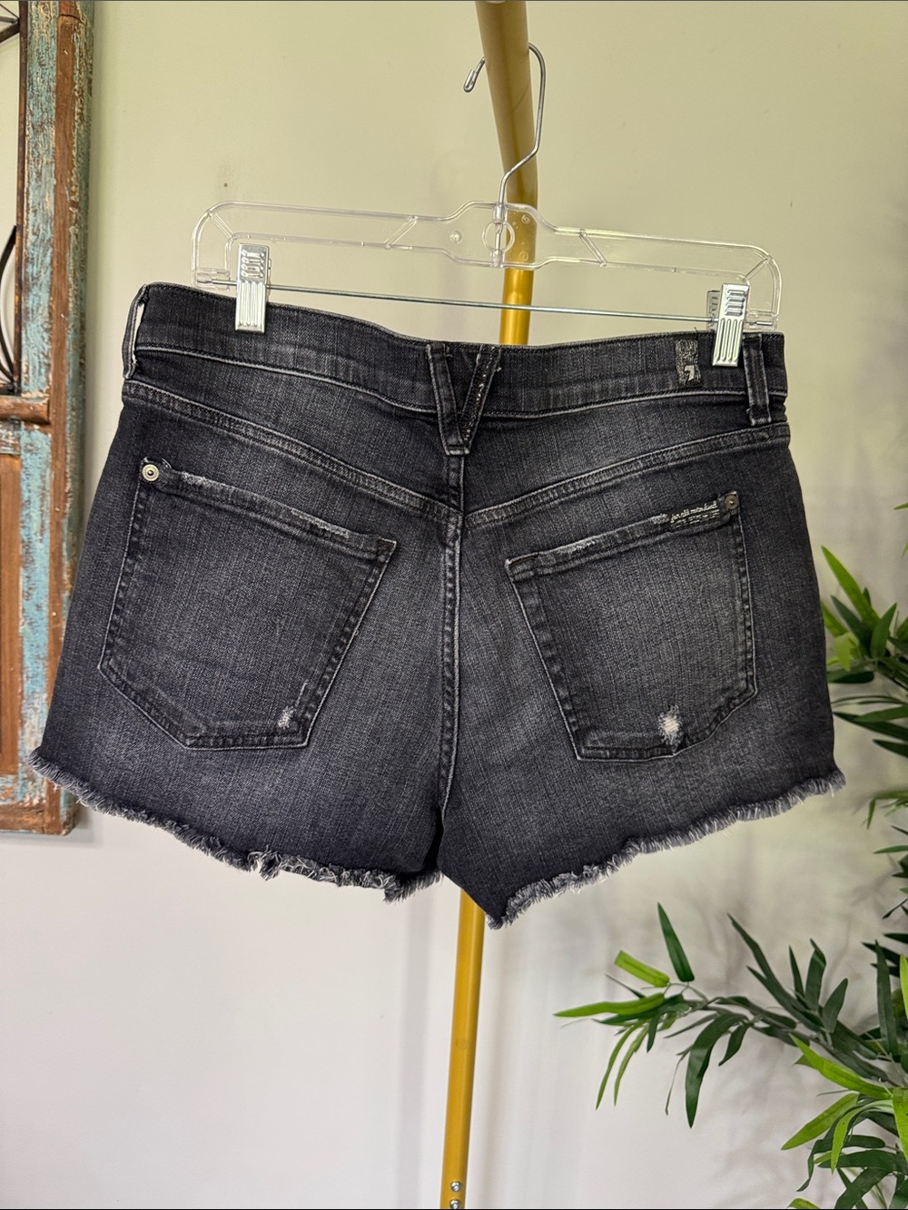 7 For All Mankind Black Washed Denim Cutoff Shorts EUC 29